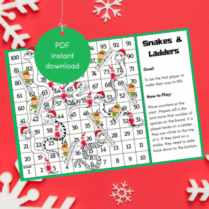 Instant Download Snakes and Ladders Christmas Board Game Printable PDF