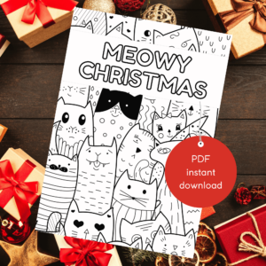 Instant Download Meowy Christmas Cats Colour Printable PDF