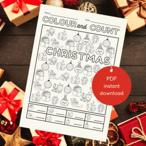 Instant Download Christmas Cats Colour and Count Printable PDF